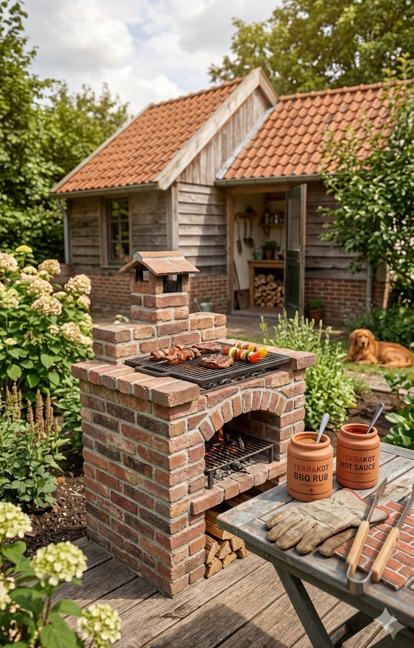 уличный гриль из кирпича